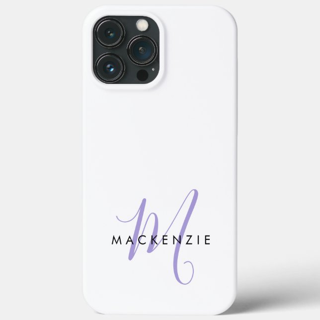 Elegantes, modernes White Lavender Script Monogram Case-Mate iPhone Hülle (Rückseite)