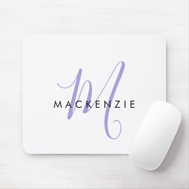 Elegantes, modernes White Lavender Script Monogram Mousepad (Mit Mouse)