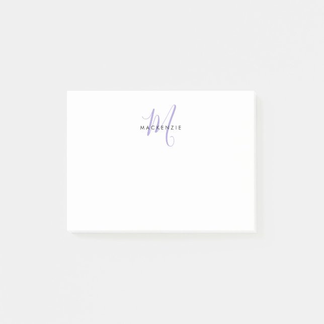 Elegantes, modernes White Lavender Script Monogram Post-it Klebezettel (Vorderseite)
