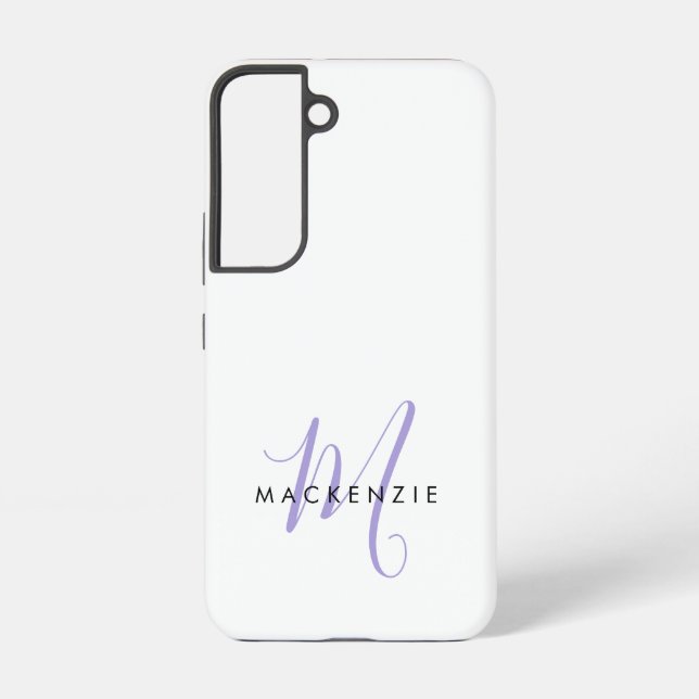 Elegantes, modernes White Lavender Script Monogram Samsung Galaxy Hülle (Rückseite)