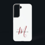 Elegantes, modernes White Script Monogram Samsung Galaxy Hülle<br><div class="desc">Elegante moderne White Script Monogram Phone Case. Ein elegantes Rot-Script-Monogramm kombiniert mit einem sauberen schwarzen San-Serif-Schriftart verleiht dem Ganzen einen zeitgemäßen Look.</div>
