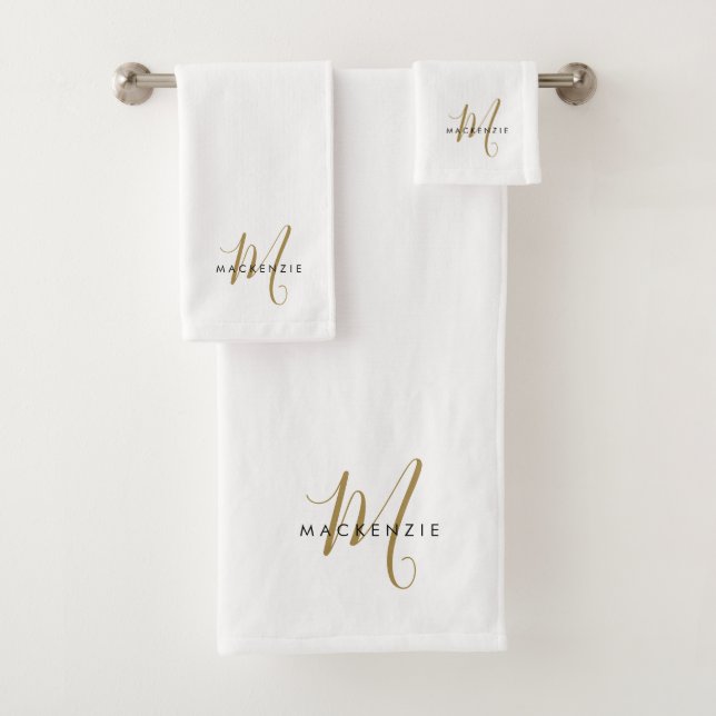 Elegantes, modernes White-Script-Monogramm Badhandtuch Set (Insitu)