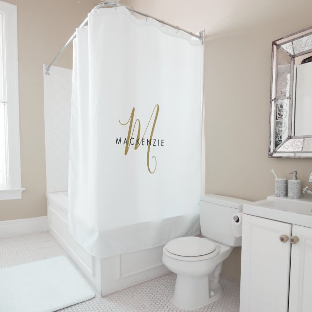 Elegantes, modernes White-Script-Monogramm Duschvorhang (Beispiel)