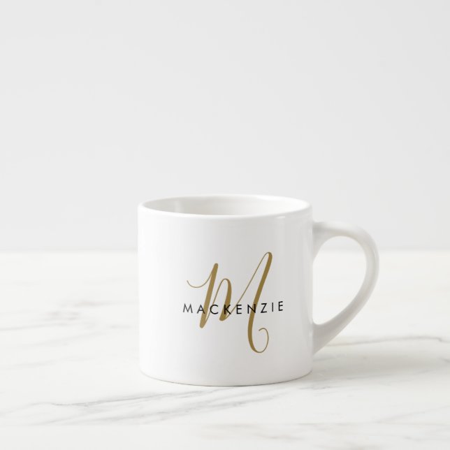 Elegantes, modernes White-Script-Monogramm Espressotasse (Rechts)