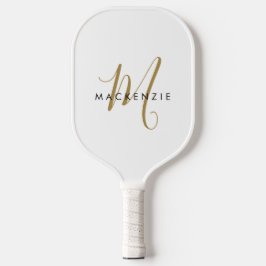 Elegantes, modernes White-Script-Monogramm Pickleball Schläger