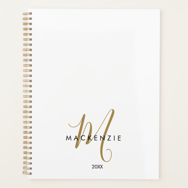 Elegantes, modernes White-Script-Monogramm Planer (Vorderseite)