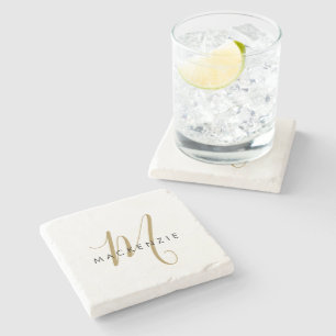Elegantes, modernes White-Script-Monogramm Steinuntersetzer