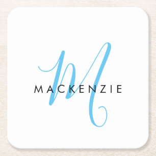 Elegantes, modernes White Sky Blue Script Rechteckiger Pappuntersetzer