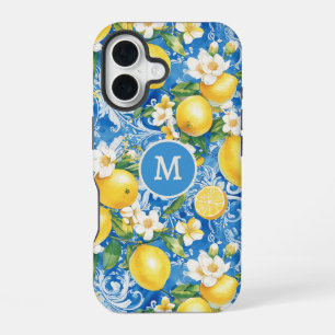 Elegantes modernes Zitronen-Zitrus-Monogramm perso iPhone 16 Hülle