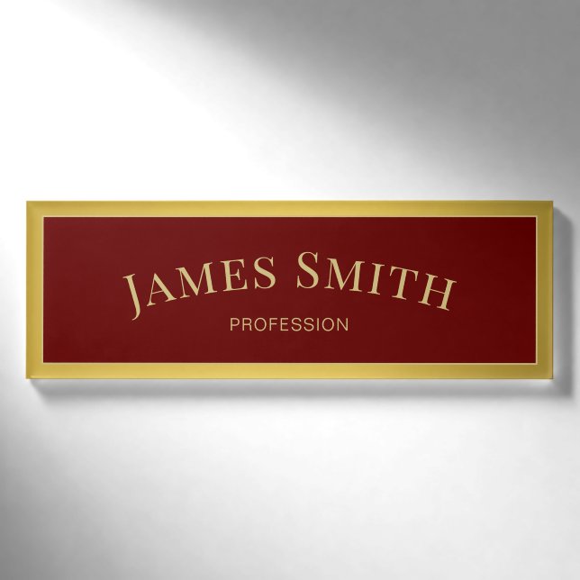 Elegantes modisches Dunkles Red & Luxury Gold: Mod Namenschild (Vorderseite)