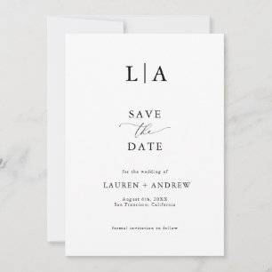 Elegantes Mongram Black & White Save the Date Einladung
