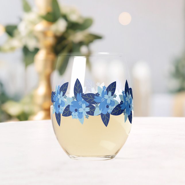Elegantes monochromatisches blaues Design Weinglas Ohne Stiel (Insitu (Hochzeit))