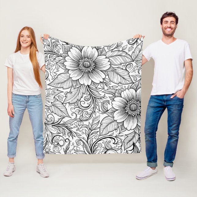 Elegantes monochromes Blumenluxus-Muster (3) Fleecedecke (Beispiel)