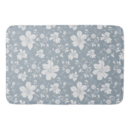 elegantes monochromes Blumenmuster blau grau Badematte