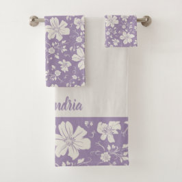 elegantes monochromes Blumenmuster lila Badhandtuch Set