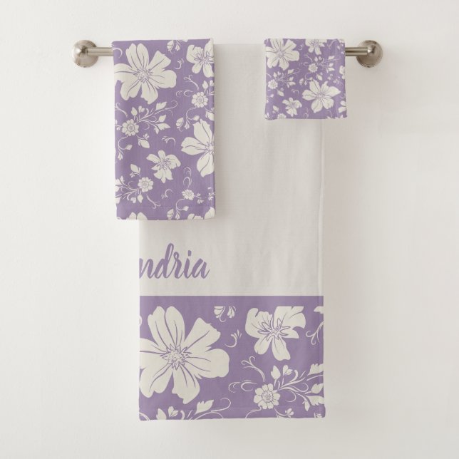 elegantes monochromes Blumenmuster lila Badhandtuch Set (Insitu)