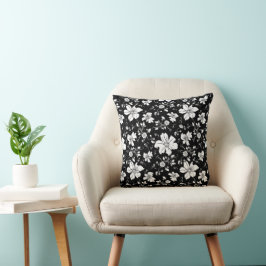 elegantes monochromes Blumenmuster Schwarz-weiß Kissen