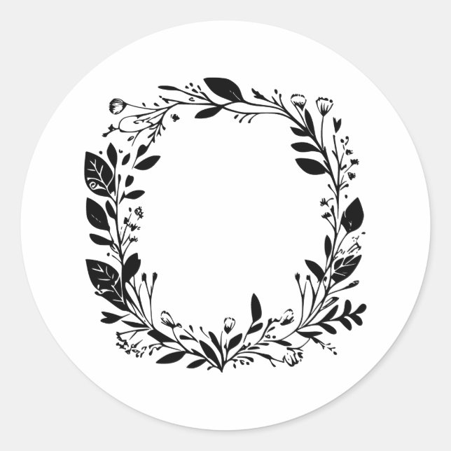 Elegantes monochromes Floral Frame Design Runder Aufkleber (Vorderseite)