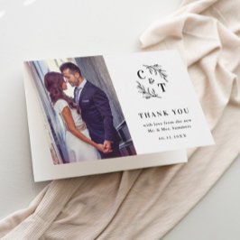 Elegantes Monogram Black and White Wedding Foto Dankeskarte