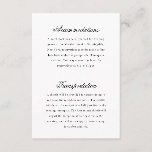 Elegantes Monogram Black and White Wedding Hotel Begleitkarte (Vorderseite)