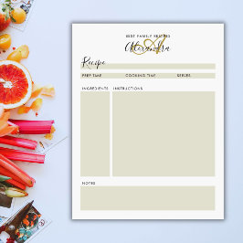 Elegantes Monogram Black Gold Modernes Rezept Notizblock