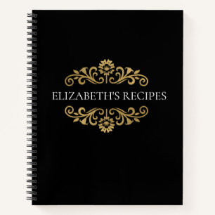 Elegantes Monogram Black Gold Rezept Cookbook Notizbuch
