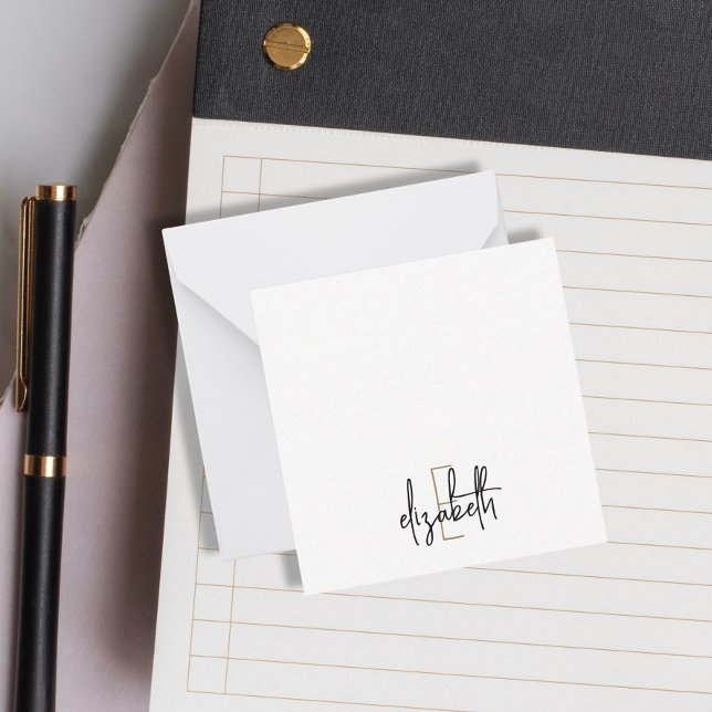 Elegantes Monogram Black Gold Script Mitteilungskarte (Von Creator hochgeladen)