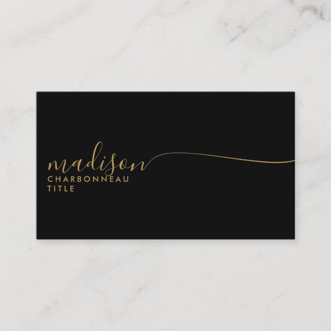 Elegantes Monogram Black Gold Script Visitenkarte (Vorderseite)