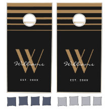 Elegantes Monogram Black Gold Streifen Namensskrip