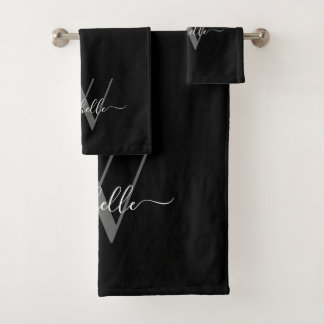 Elegantes Monogram Black Graue Name Script Badhandtuch Set