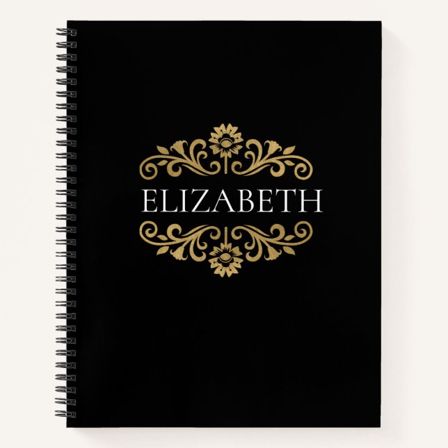 Elegantes Monogram Black Office School Notebook Notizbuch (Vorderseite)
