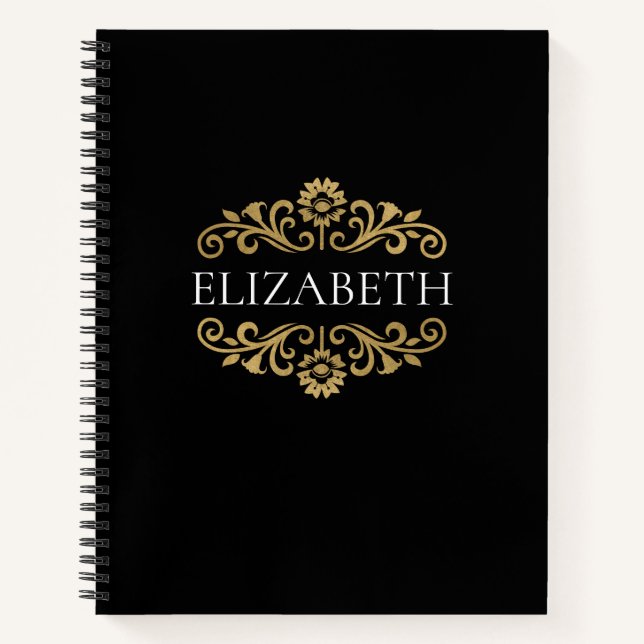 Elegantes Monogram Black Office School Notebook Notizbuch (Vorderseite)