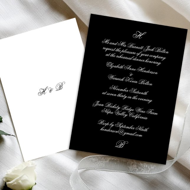 Elegantes Monogram Black & White Probe Dinner Einladung (Von Creator hochgeladen)