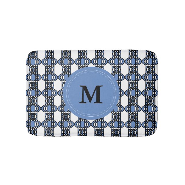 Elegantes Monogram Blue Abstrakt Scarab Muster Badematte (Vorderseite)
