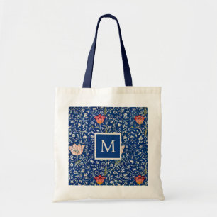 Elegantes Monogram Blue Floral Morris Muster Tragetasche