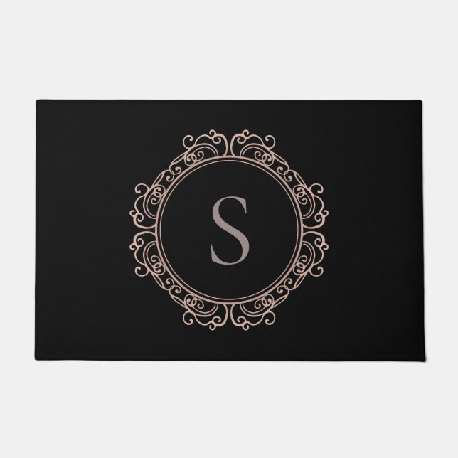 Elegantes Monogram Blush Black Fußmatte (Vorderseite)