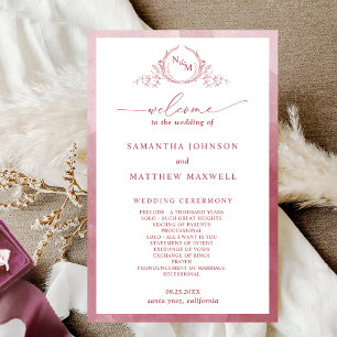 Elegantes Monogram Burgundy Wedding Program