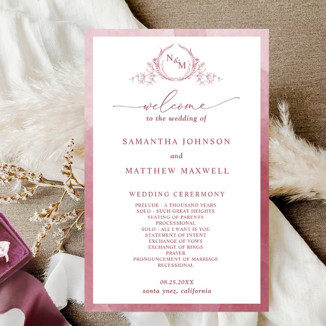 Elegantes Monogram Burgundy Wedding Program (Von Creator hochgeladen)