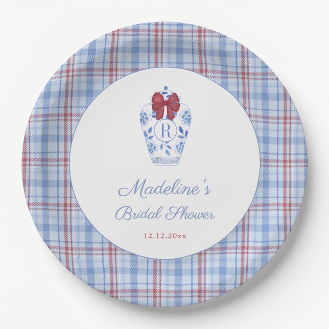 Elegantes Monogram Christmas Brautparty Party Pappteller (Vorderseite)