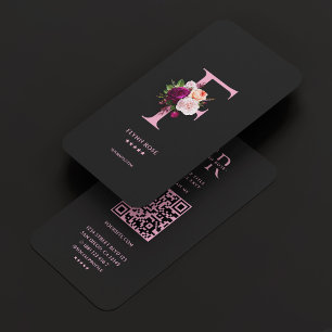 Elegantes Monogram F Floral Rose Schwarz Rosa Visitenkarte