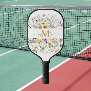 Elegantes Monogram Farbenfrohes Wildblumengarten-B Pickleball Schläger