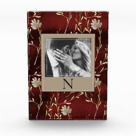 Elegantes Monogram Foto Burgundy Floral