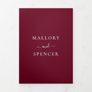 Elegantes Monogram Foto Simple Burgundy Wedding Dreifach Gefaltete Einladung