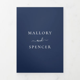 Elegantes Monogram Foto Simple Navy Blue Wedding Dreifach Gefaltete Einladung