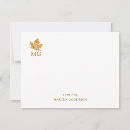 Elegantes Monogram Gold Ochre Maple Leaf Flat Mitteilungskarte