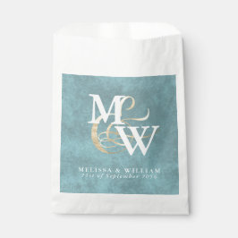 Elegantes Monogram Gold Sea Glass Aquamarin White  Geschenktütchen