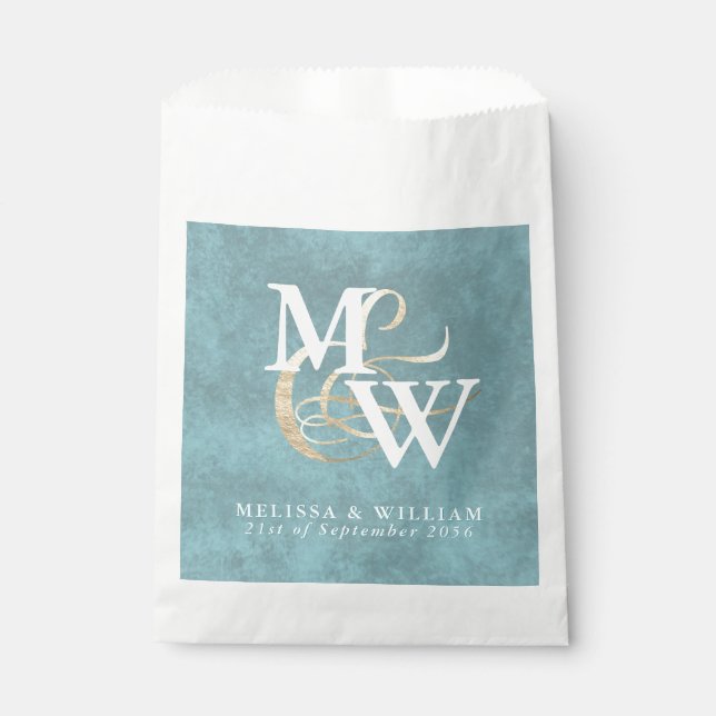 Elegantes Monogram Gold Sea Glass Aquamarin White  Geschenktütchen (Vorderseite)