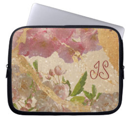 Elegantes Monogram Gold Shimmer Blumendesign Laptopschutzhülle
