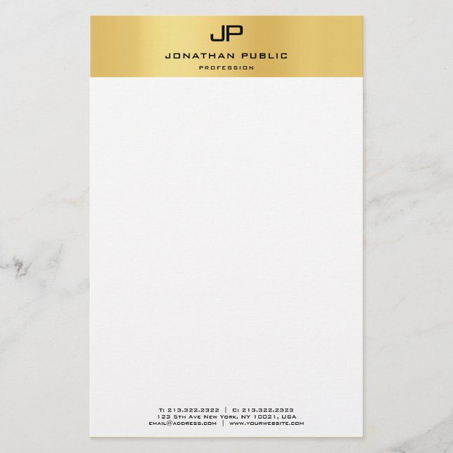 Elegantes Monogram Gold White Template Moderne Briefpapier (Vorderseite)