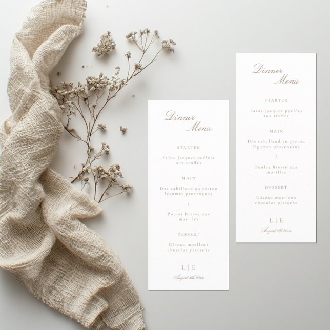 Elegantes Monogram Gold White Wedding Dinner Menü (Von Creator hochgeladen)